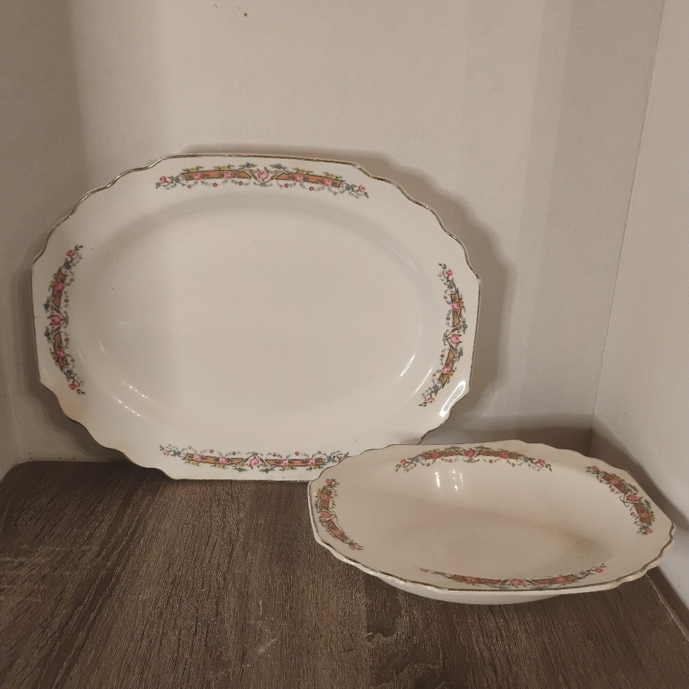 Lido Ceramic Floral Platter & Serving Bowl Set